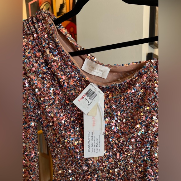 NEW WITH TAGS! Bronx and Banco Galaxy Midi Dress Pink Sequin - Picture 6 of 10